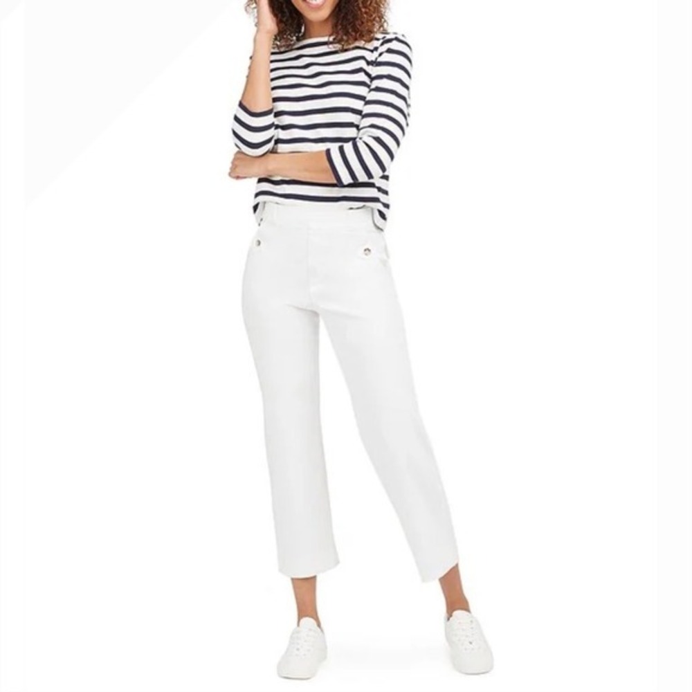 Cropped Wide Leg Sailor Pants White Coastal Nautical Casual‎ Women's